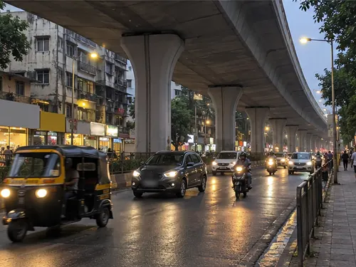 Evening traffic under the flyover in Malad West