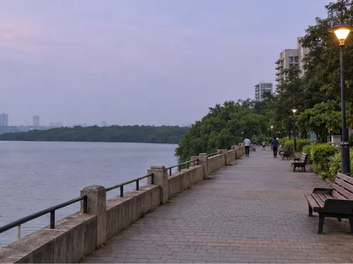 The small sea promenade at Vashi beside the creek and mangroves in the evening